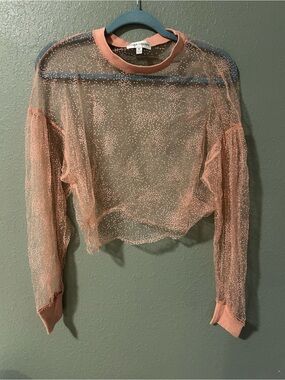 Oscar Street pink mesh blouse with polka dots, size M #mesh #polkadots